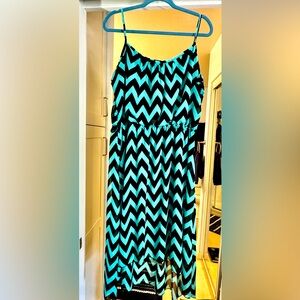 Mint green and black spaghetti strap chevron dress